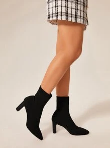 CUCCOO BASICS Women Shoes Fashion Minimalist Black Chunky Heeled Stretch Boots Vacation Shoes Summer - Black - View 7