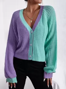 SHEIN EZwear Two Tone Raglan Sleeve Cardigan - Multicolor - View 5