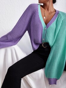 SHEIN EZwear Two Tone Raglan Sleeve Cardigan - Multicolor - View 4