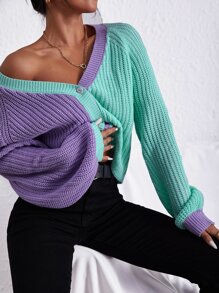 SHEIN EZwear Two Tone Raglan Sleeve Cardigan - Multicolor - View 3