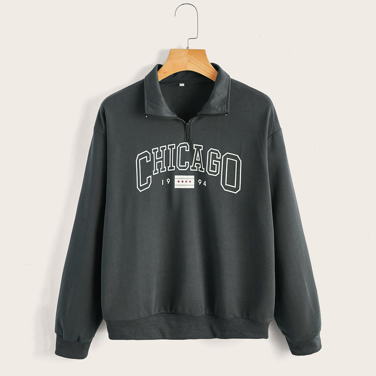 

Letter Half Zip Sweatshirt, Dark grey