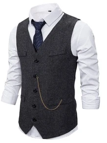 Manfinity Mode Men Decorative Pocket Button Front Vest Blazer Without Shirt - Black - View 1