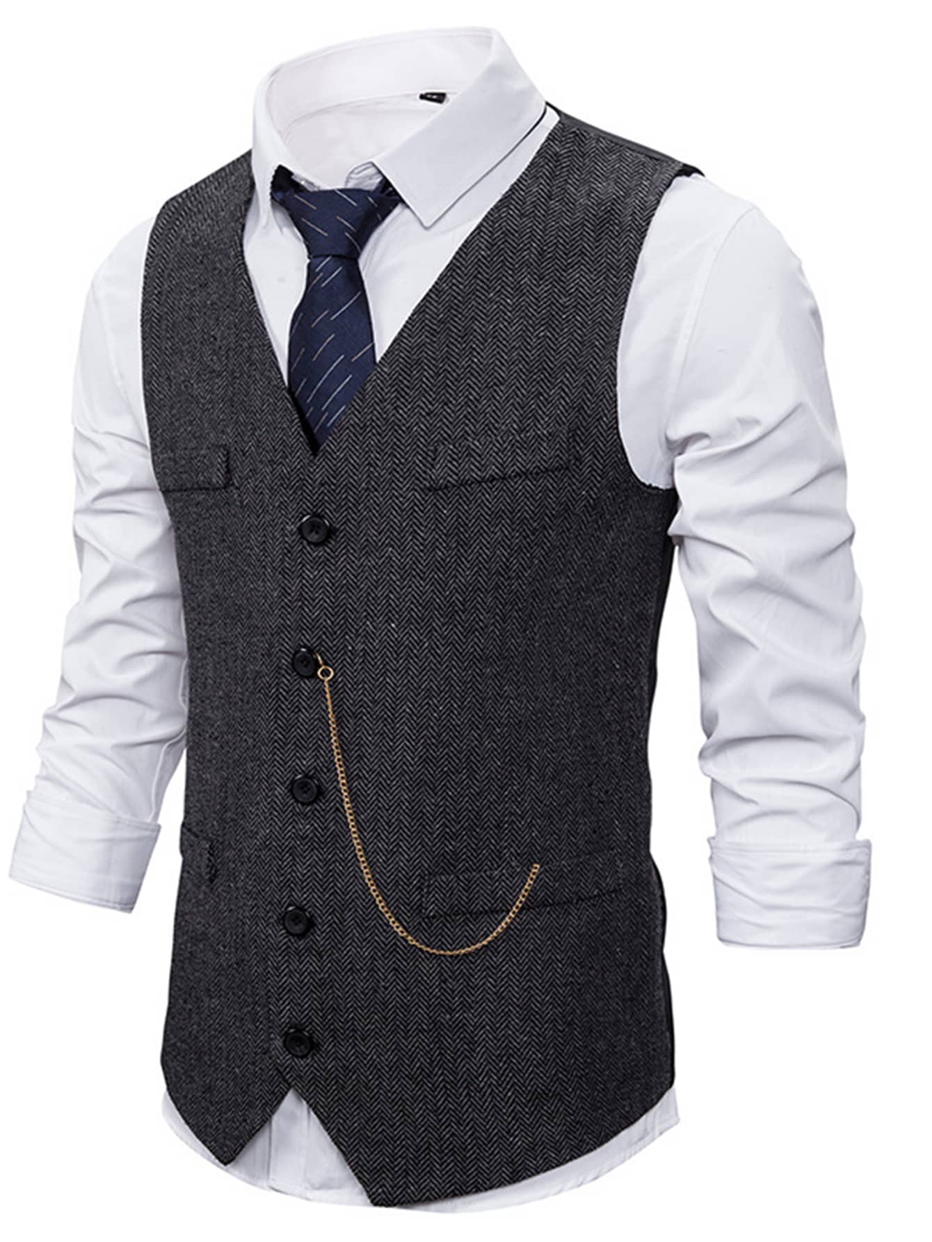 Manfinity Mode Men Decorative Pocket Button Front Vest Blazer Without Shirt - Black - View 1