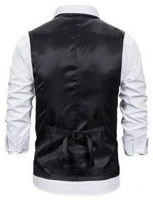 Manfinity Mode Men Decorative Pocket Button Front Vest Blazer Without Shirt - Black - View 2