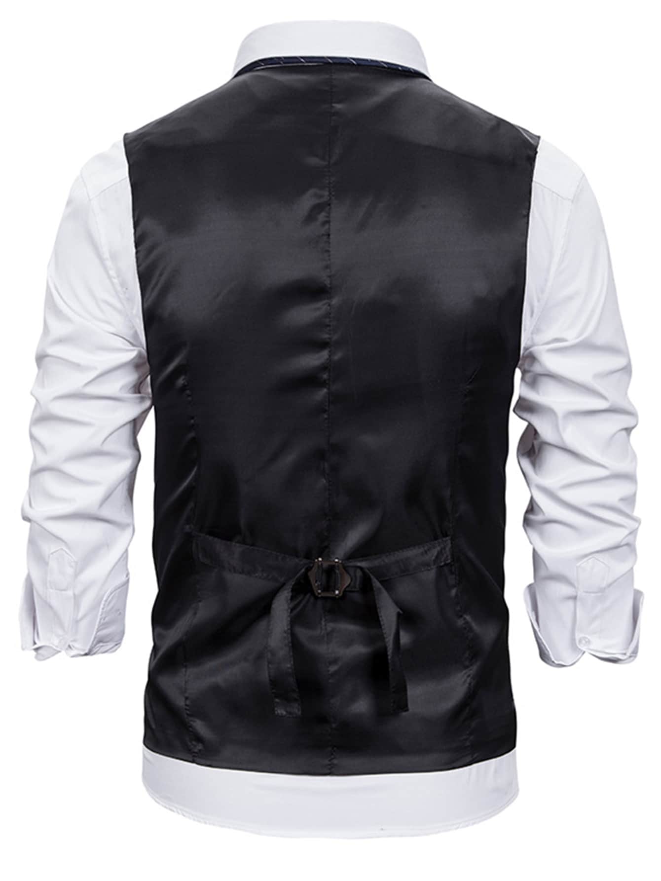 Manfinity Mode Hombres decorativo con bolsillo con botón delantero Blazer chaleco sin Camisa - Negro - Añade 2