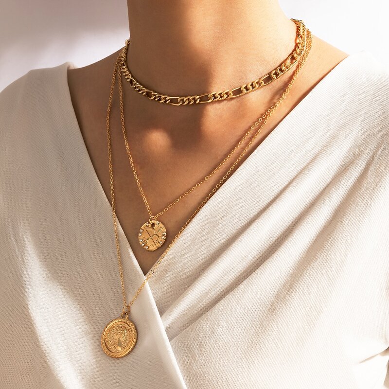 

Geo Pendant Layered Chain Necklace, Gold