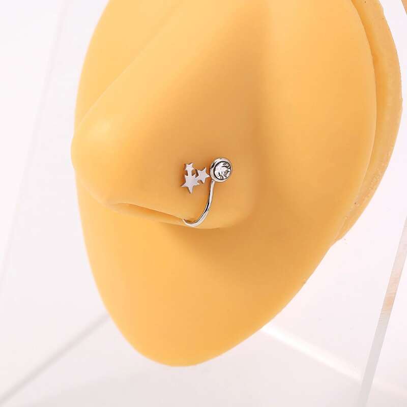 

1pc Star Decor Nose Stud & 1pc Nose Ring, Silver