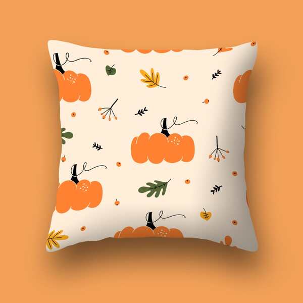 

Pumpkin Print Cushion Cover Without Filler, Multicolor