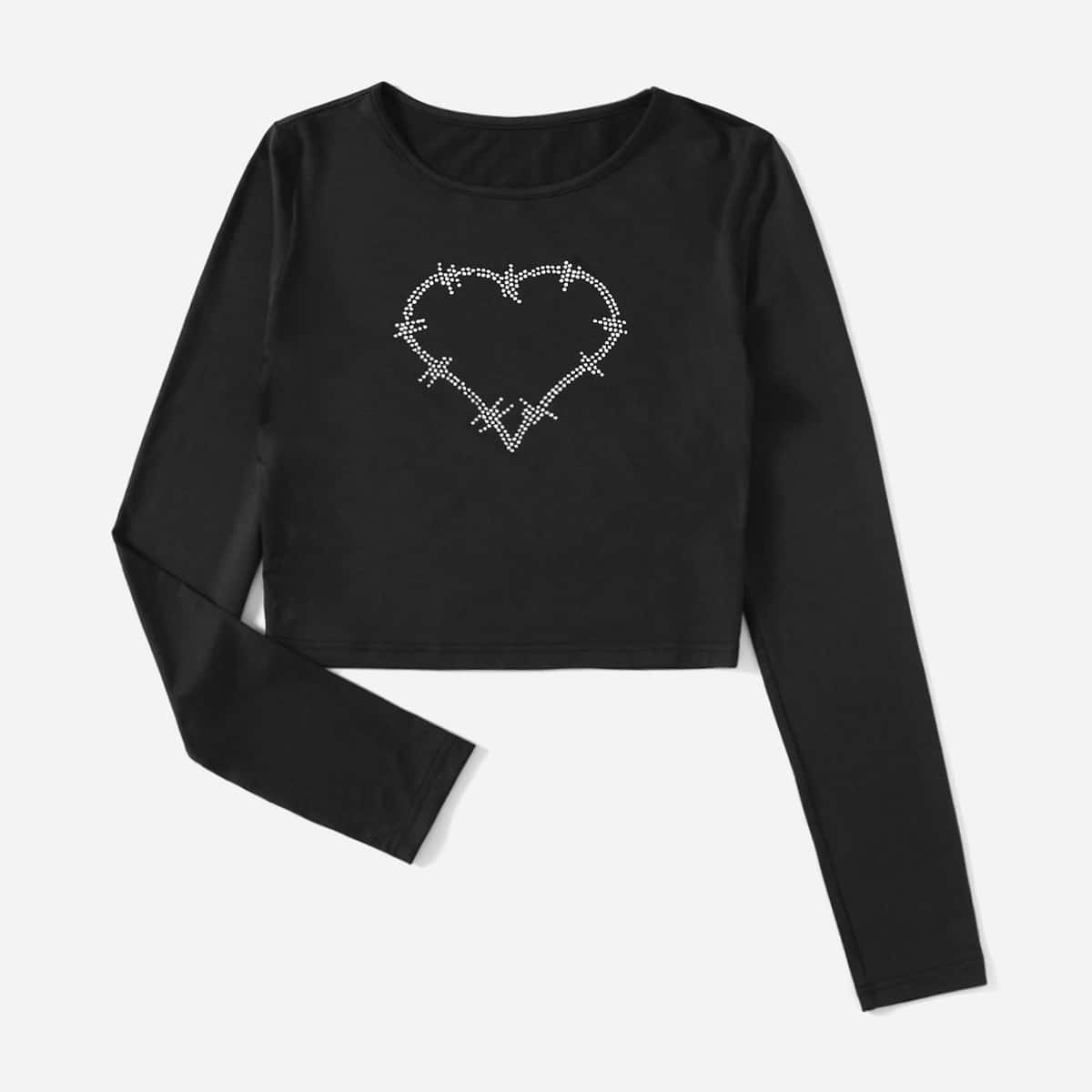 

Heart Graphic Crop Tee, Black
