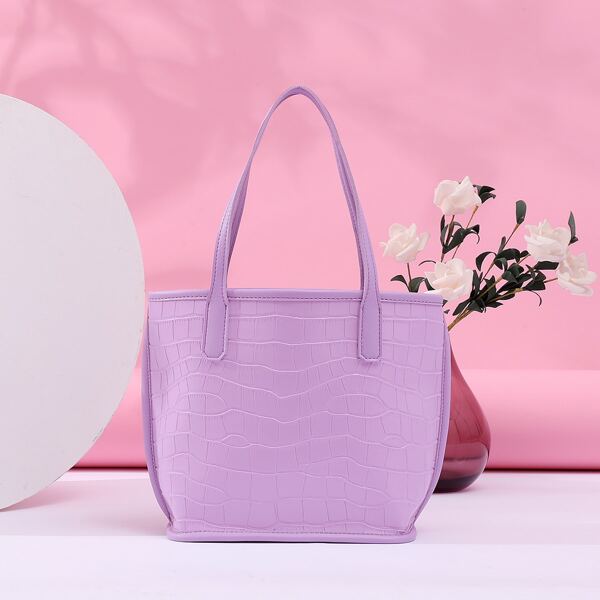 

Croc Embossed Shoulder Tote Bag, Purple