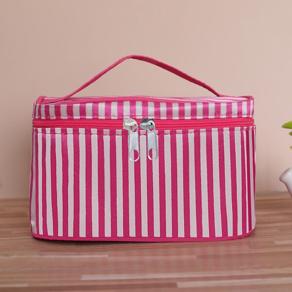 

Striped Square Zipper Makeup Bag, Hot pink