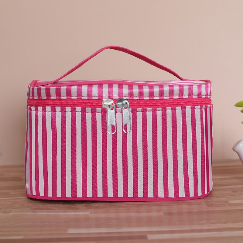 

Striped Square Zipper Makeup Bag, Hot pink