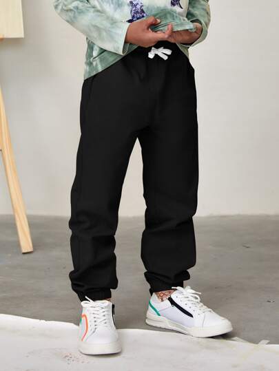 SHEIN Leap Crew Quần dài cạp chun và viền rút cho bé trai tuổi mới lớn