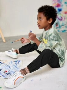 SHEIN Leap Crew Boys Drawstring Waist Trousers - Black - View 3