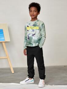 SHEIN Leap Crew Boys Drawstring Waist Trousers - Black - View 4