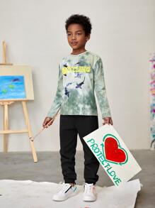 SHEIN Leap Crew Boys Drawstring Waist Trousers - Black - View 5