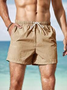 Manfinity RSRT Quần Short Nam Dây kéo Túi màu trơn Kỳ nghỉ - Màu Khaki - Xem 5