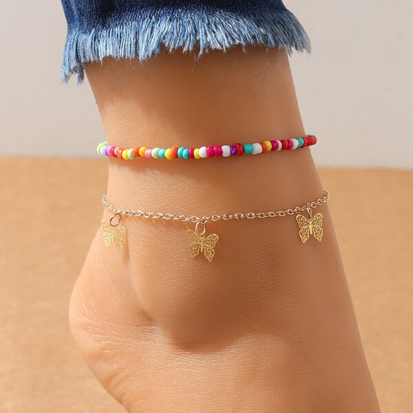 

2pcs Butterfly Charm Anklet, Multicolor