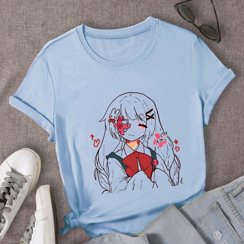 

Cartoon Figure Graphic Tee, Baby blue