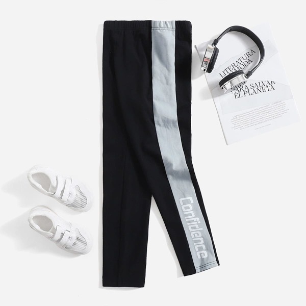 

Girls Letter Graphic Contrast Side Seam Leggings, Multicolor