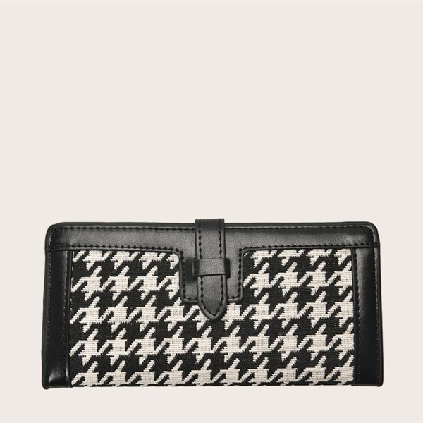

Men Houndstooth Pattern Zip Long Wallet, Black and white