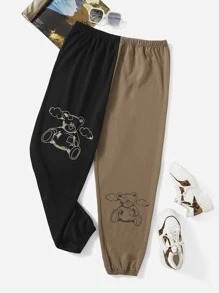 SHEIN EZwear Plus Two Tone Cartoon Graphic Joggers - Multicolor - View 1