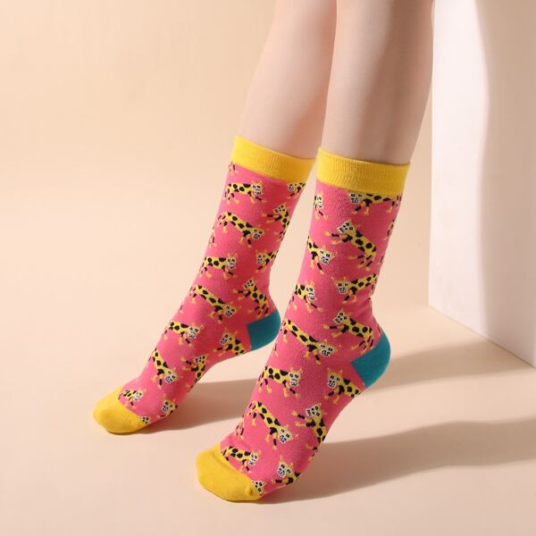 

Animal Pattern Crew Socks, Multicolor