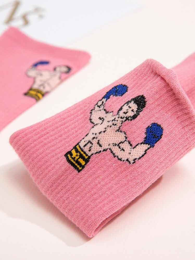 秋季印花中筒袜 - 粉色 - 查看 2