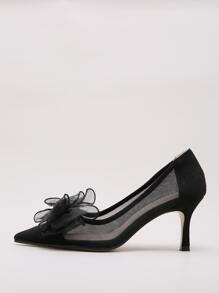 Bow Decor Mesh Panel Pumps - Black - View 3