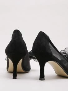 Bow Decor Mesh Panel Pumps - Black - View 5