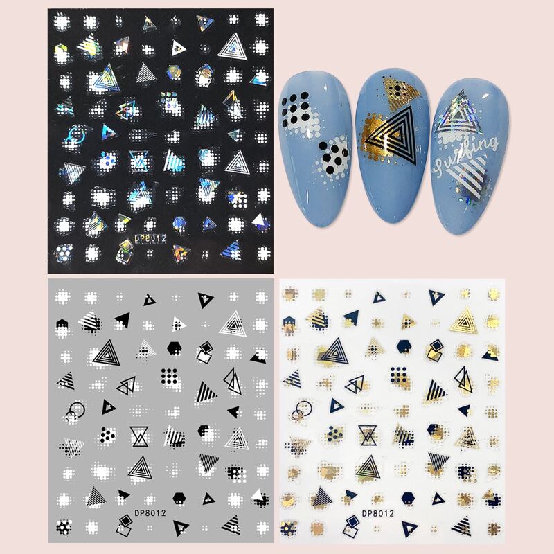 

3sheets Geometric Pattern Nail Art Sticker, Multicolor
