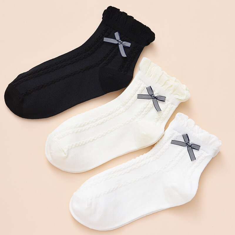 

3pairs Bow Decor Crew Socks, Multicolor