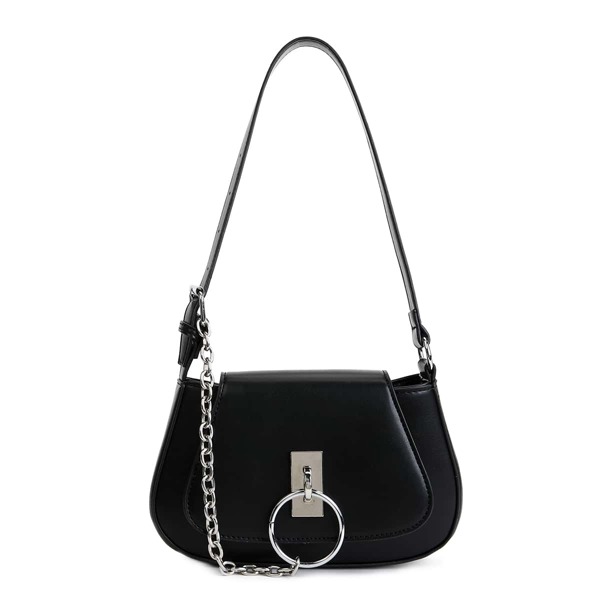 

Minimalist Ring Decor Saddle Bag, Black