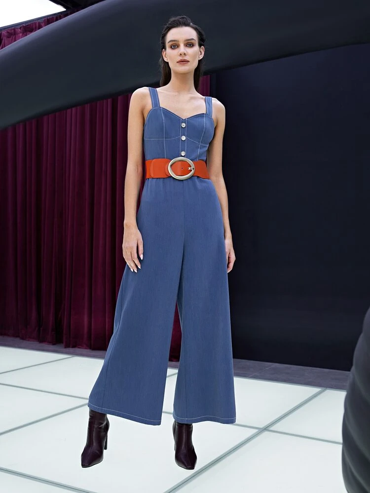 パールディテール ベルトなし キャミジャンプスーツ