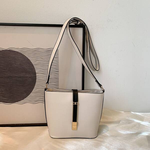 

Contrast Binding Bucket Bag, White