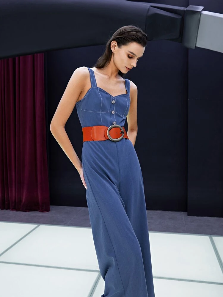 パールディテール ベルトなし キャミジャンプスーツ