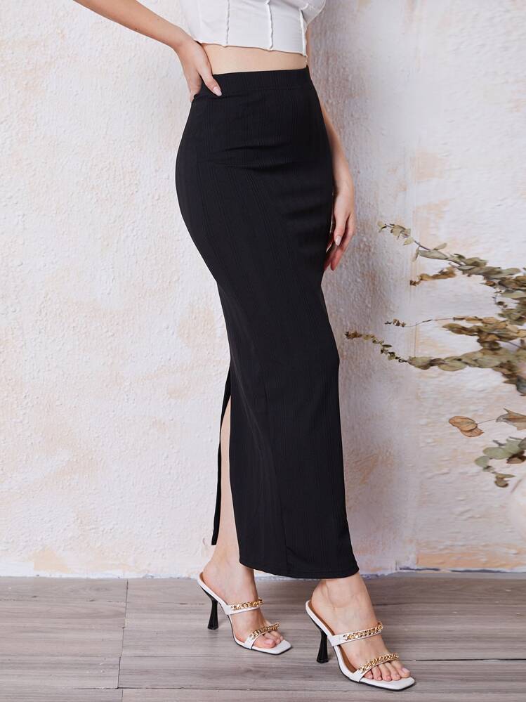 Modelyn Split Back Pencil Skirt - Black - View 1