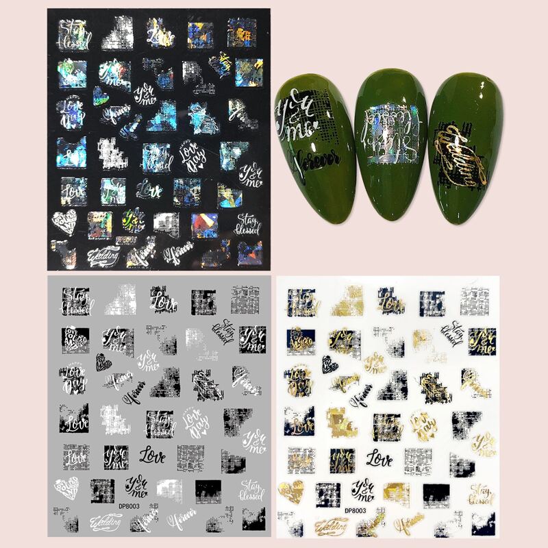 

3sheets Letter Graphic Nail Art Sticker, Multicolor