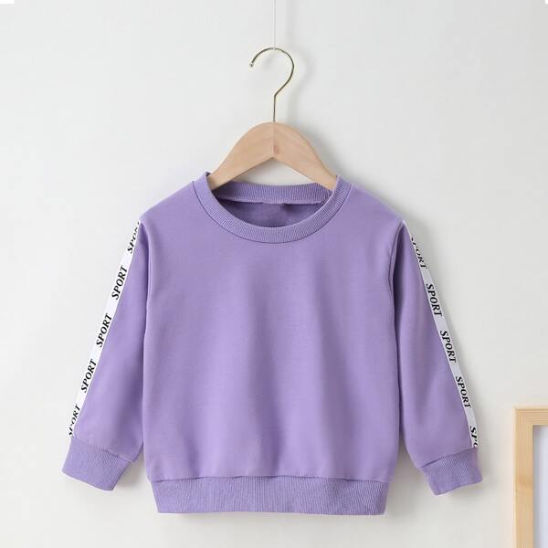 

Toddler Girls Contrast Letter Tape Pullover, Violet purple