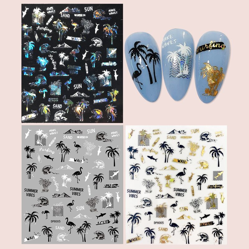 

3sheets Coconut & Flamingo Pattern Nail Art Sticker, Multicolor