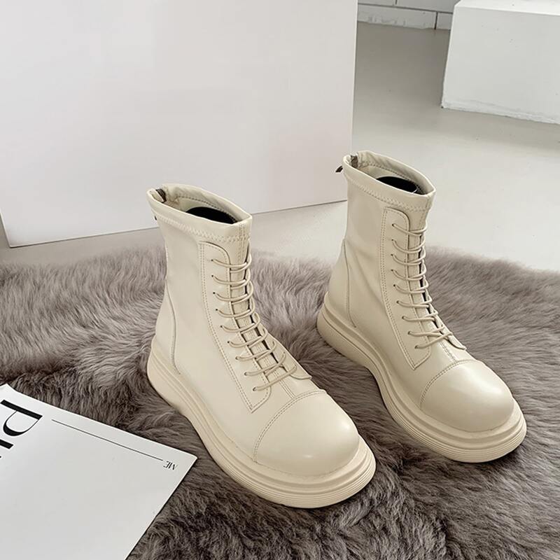 

Trim Detail Lace-up Combat Boots, Beige