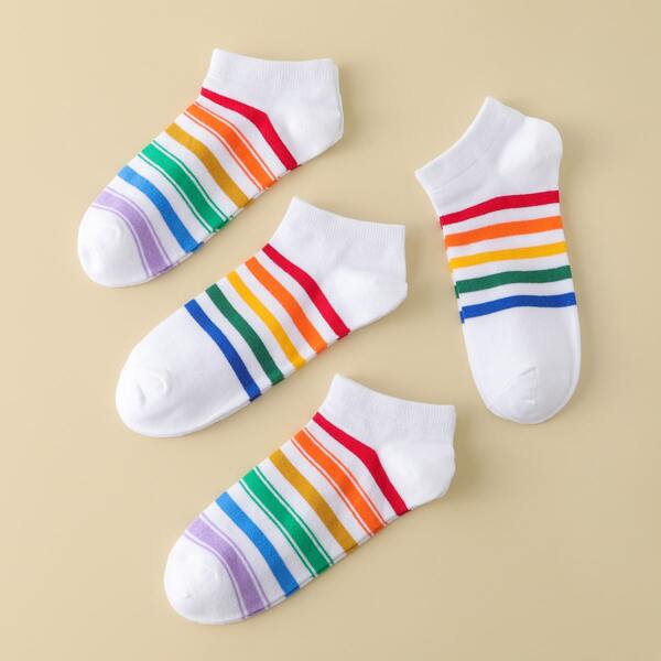 

4pairs Rainbow Print Ankle Socks, Multicolor