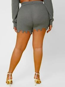 SHEIN SXY Plus Asymmetrical Hem Knit Shorts - Grey - View 2