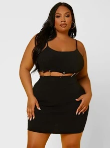 SHEIN SXY 1 pieza Vestido suéter de tirantes con abertura vinculado - Negro - Ver 1