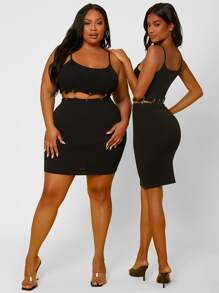 SHEIN SXY 1 pieza Vestido suéter de tirantes con abertura vinculado - Negro - Ver 3