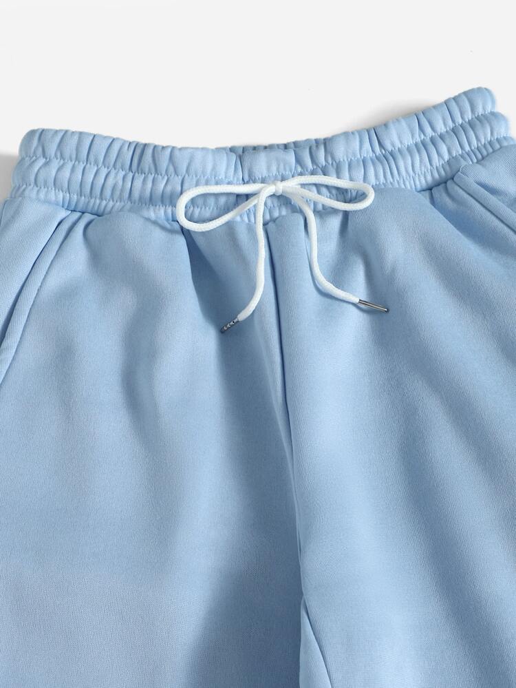 SHEIN PETITE Slant Pocket Drawstring Sweatpants - Blue - View 4