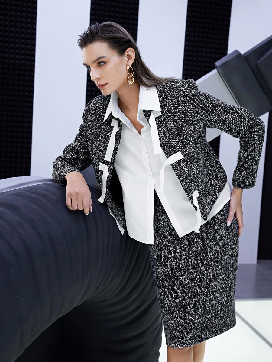 Mulvari 開門襟粗花呢花呢外套 - 黑色 - 查看 1