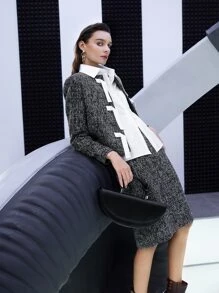 Mulvari 開門襟粗花呢花呢外套 - 黑色 - 查看 6