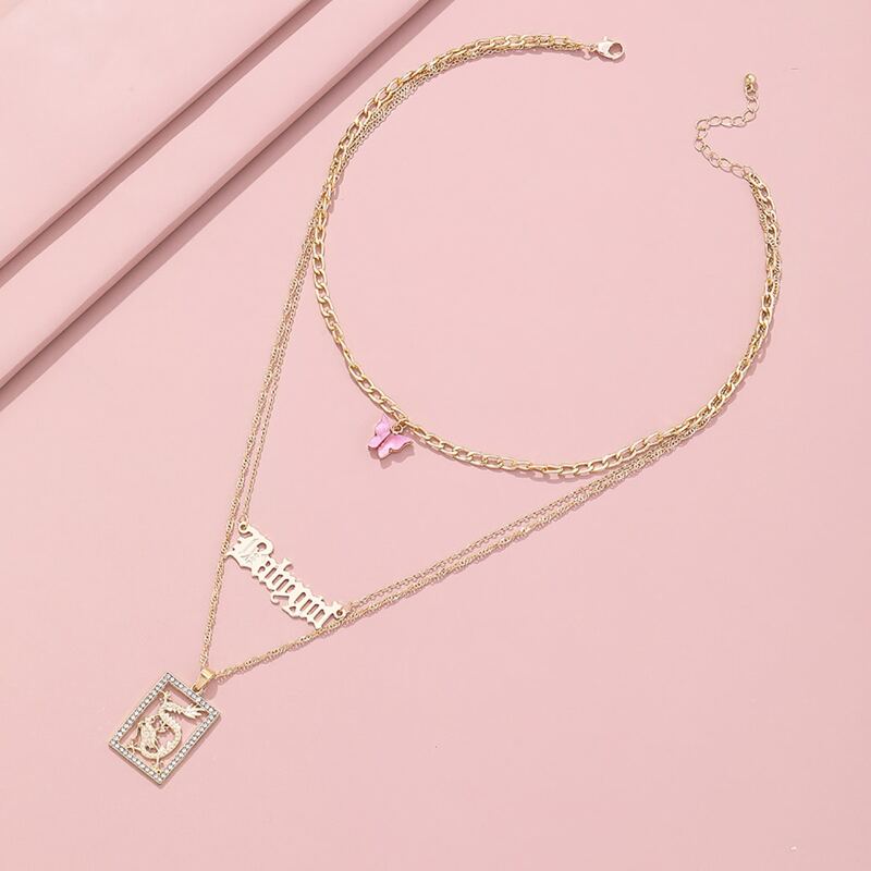 

Butterfly & Letter Layered Necklace, Gold
