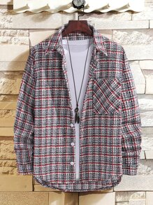 Manfinity Hombres 1 pieza Abrigo de cuadros con bolsillo - Multicolor - Ver 1